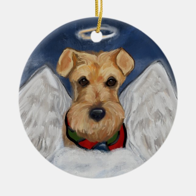 Airedale Terrier Ängel Julgransprydnad Keramik (Framsidan)