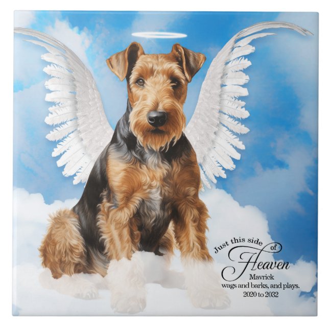 Airedale Terrier Angel Personlig Pet Memorial Kakelplatta (Framsidan)