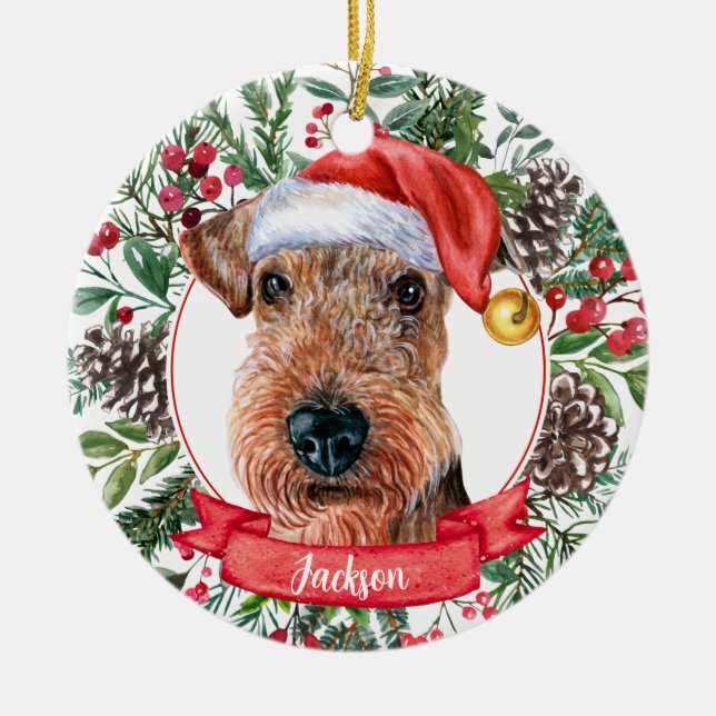 Airedale Terrier Anpassningsbar Santa jul Ornament (Framsidan)