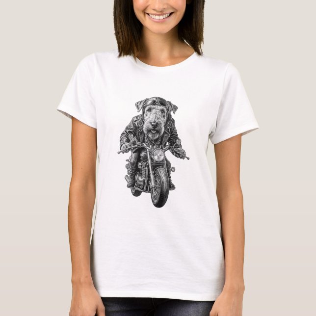 Airedale Terrier Biker T Shirt (Framsida)