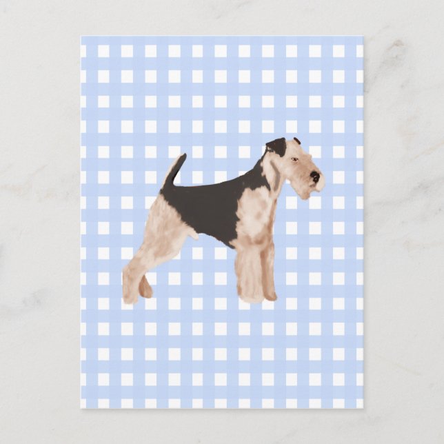 Airedale Terrier Blue Gingham Vykort (Framsida)
