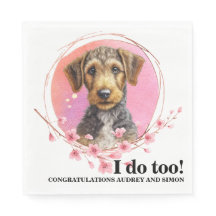 Airedale Terrier Bröllopsservetter Med Hund Foto