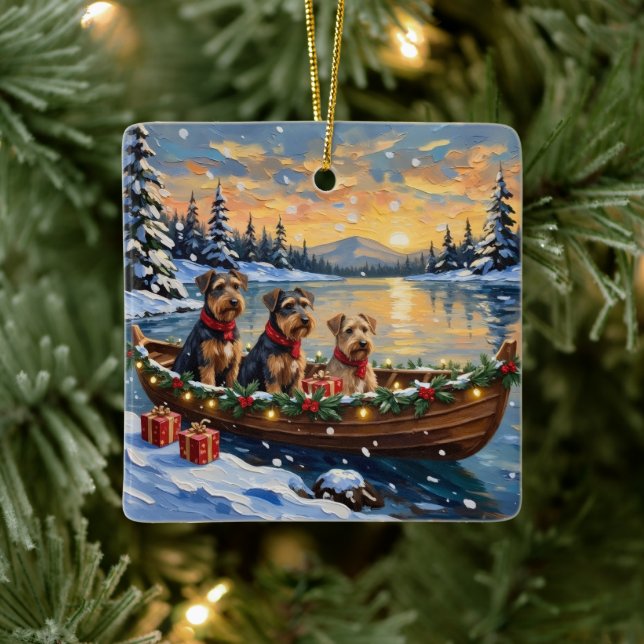Airedale Terrier Christmas Boat Holiday Julgransprydnad Keramik (Träd)