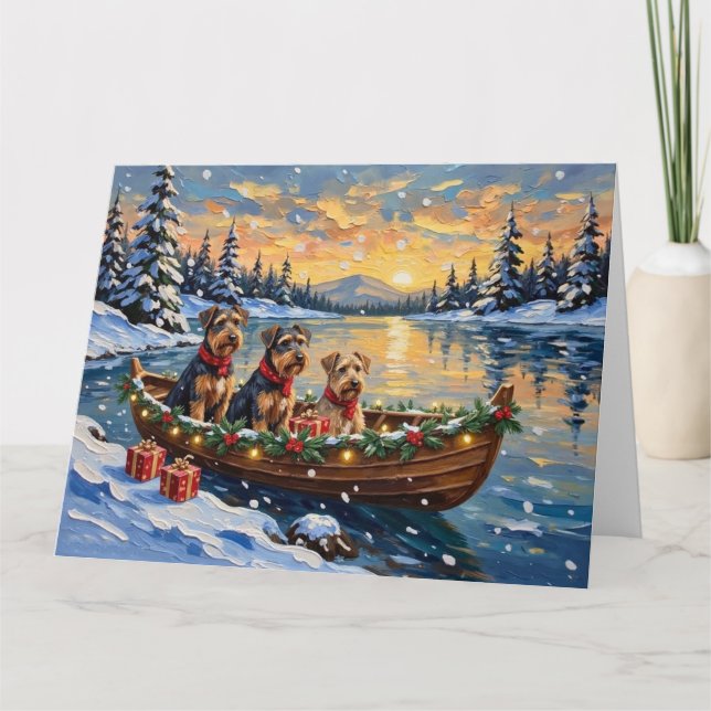 Airedale Terrier Christmas Boat Holiday Kort (Framsida)