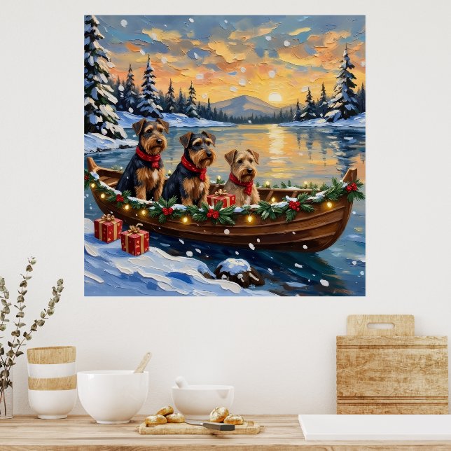 Airedale Terrier Christmas Boat Holiday Poster (Kök)