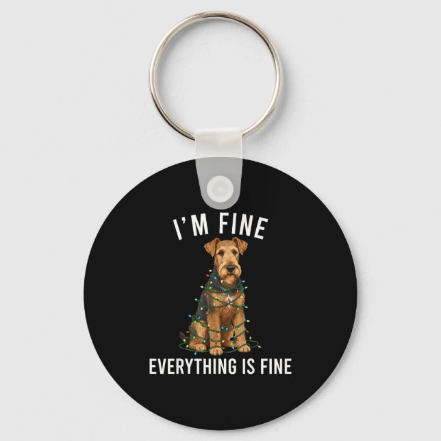 Airedale Terrier Christmas I'm Fine Everything Is  Nyckelring (Framsida)