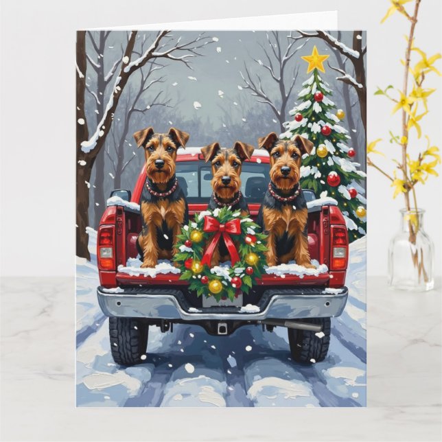 Airedale Terrier Christmas Red Truck Holiday Kort (Gul blomma)