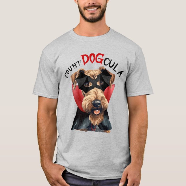 Airedale Terrier Count DOGcula Rolig hund Älskare T Shirt (Framsida)