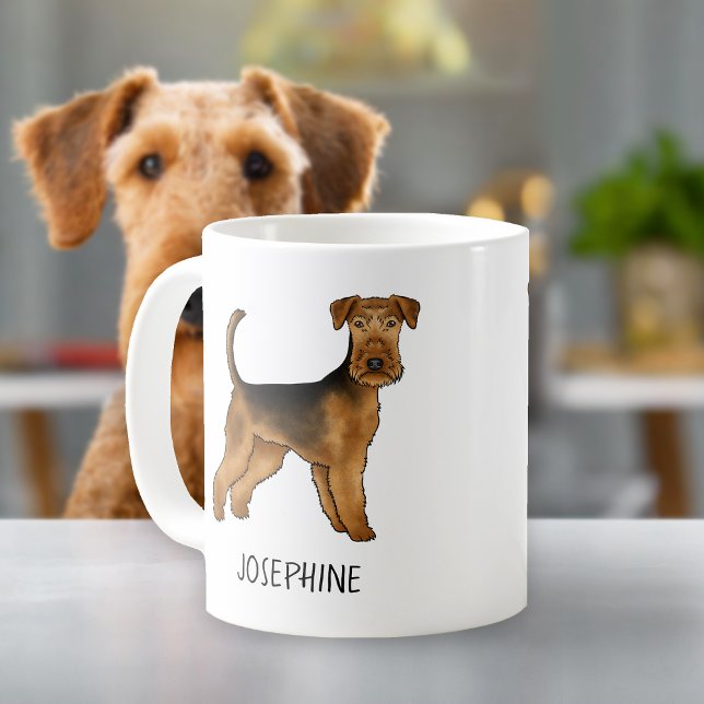 Airedale Terrier Cute Tecknad hund med eget namn Kaffemugg (Please note: This image is a digital mockup. The product may not be in scale.)