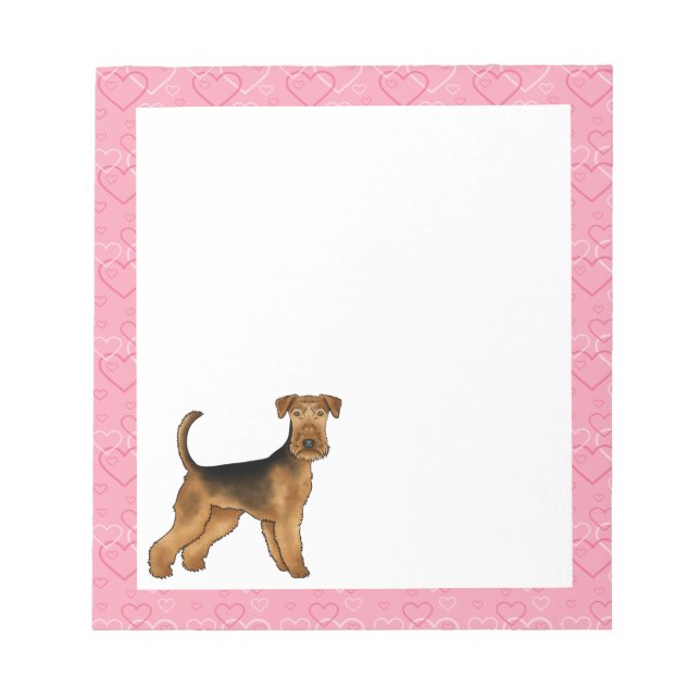 Airedale Terrier Cute Tecknad hund med Rosa Hjärta Anteckningsblock (Framsida)
