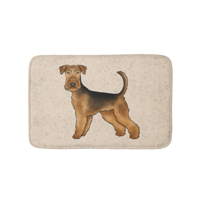 Airedale Terrier Cute Tecknad hund på Beige Badrumsmatta (Framsidan)