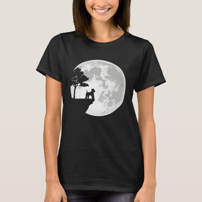 Airedale Terrier Dog Breed Moon Halloween Apparel T Shirt (Framsida)