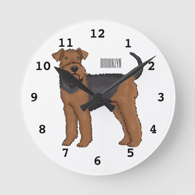 Airedale terrier dog cartoon illustration rund klocka (Framsida)