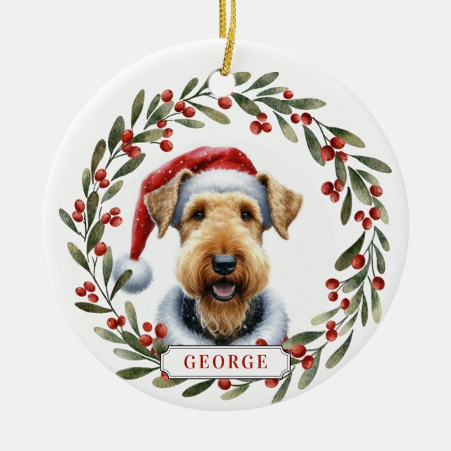 Airedale Terrier Dog Ceramic Circle Ornament (Framsidan)