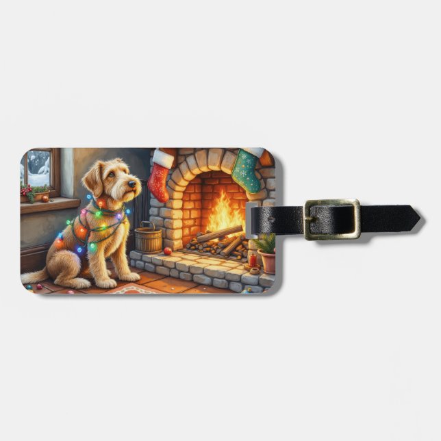 Airedale Terrier Eldstad Julbelysning Bagagebricka (Horisontell Framsida)