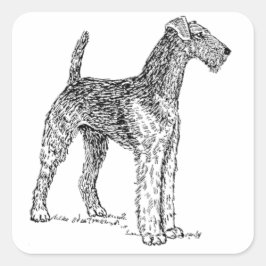 Airedale Terrier Elegant Hund Teckning Fyrkantigt Klistermärke