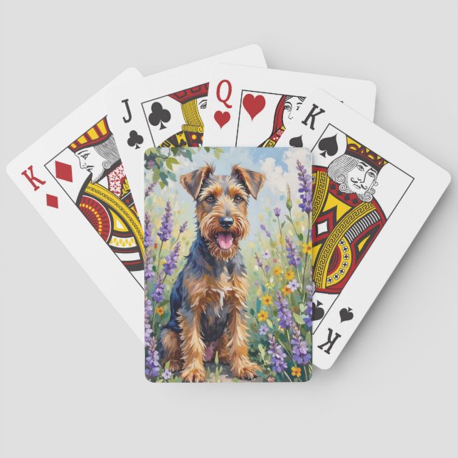 Airedale Terrier Engelsk Trädgård Blommor Casinokort (Baksidan)