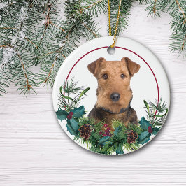 Airedale Terrier Evergreen Berry Wandan Julgransprydnad Keramik