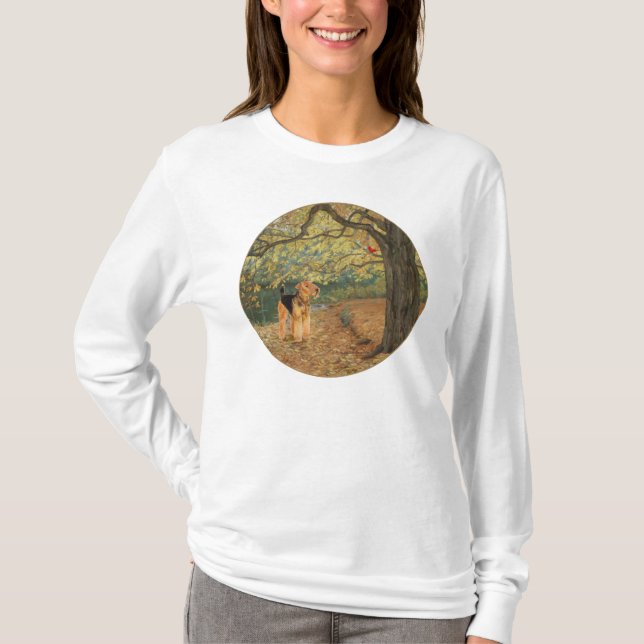 Airedale Terrier Fågelskådning Tee (Framsida)