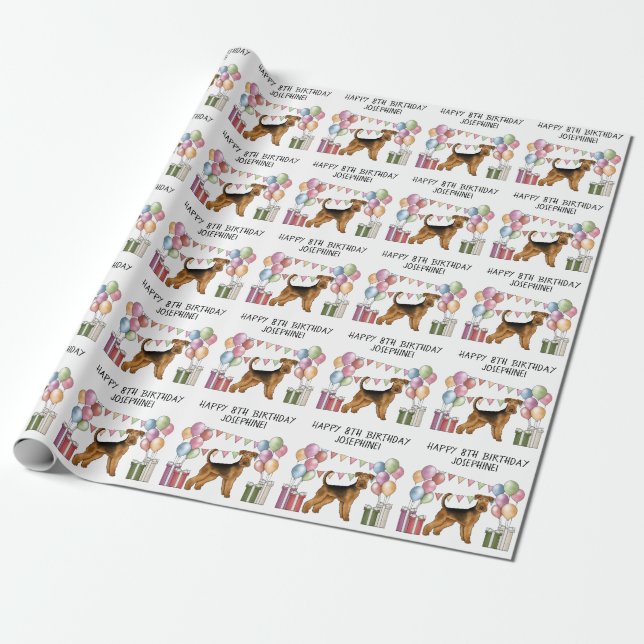 Airedale Terrier Färgglad Pastell Glad Födelsedag Presentpapper (Utrullad)