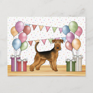 Airedale Terrier Färgglatt Pastell Glad Födelsedag Vykort