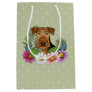 Airedale Terrier Färggranna Blommor Grön
