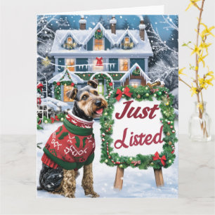 Airedale Terrier Festive Humor Realtor jul Kort