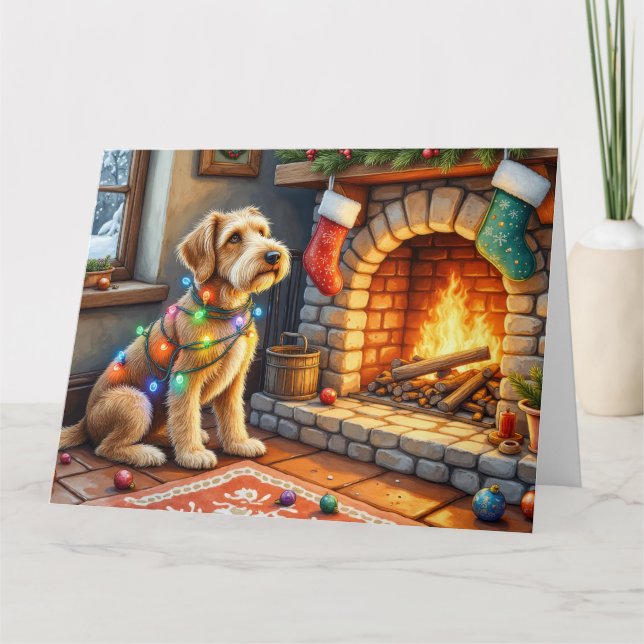 Airedale Terrier Fireplace Christmas Lights Kort (Framsida)