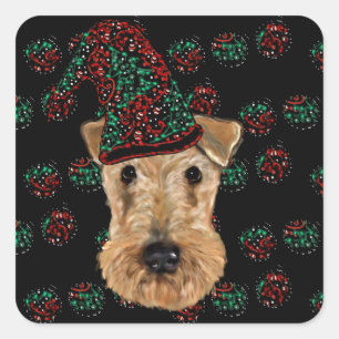 AIREDALE TERRIER FYRKANTIGT KLISTERMÄRKE