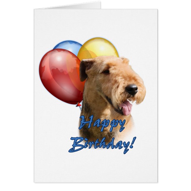 Airedale Terrier Grattis på födelsedagen Balloon Hälsningskort (Framsidan)