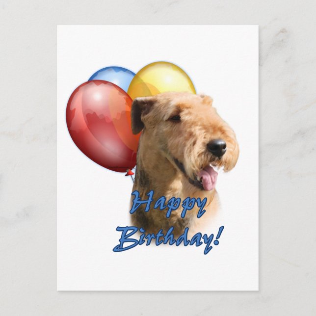 Airedale Terrier Grattis på födelsedagen Balloon Vykort (Framsida)
