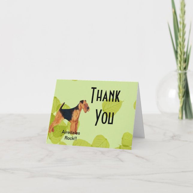 Airedale Terrier ~ Grönt Löv Design Tack Kort (Framsida)