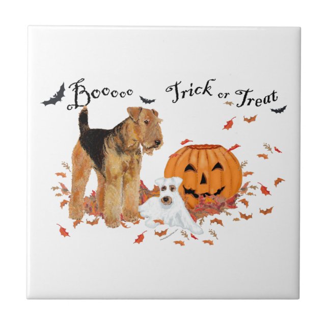 Airedale Terrier Halloween Kakelplatta (Framsidan)