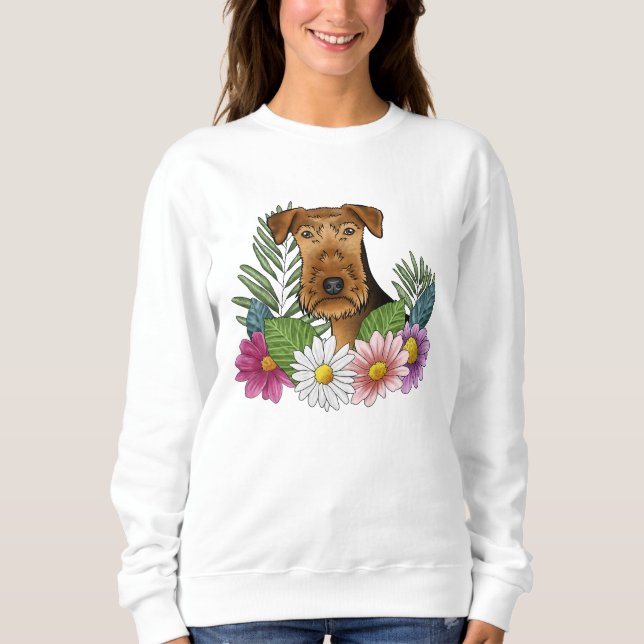 Airedale Terrier Head med färgstarka sommarblommor T Shirt (Framsida)