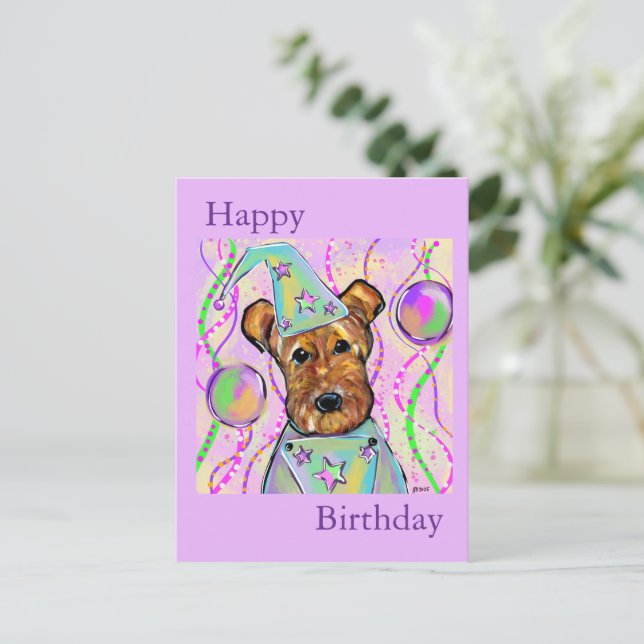 AIREDALE TERRIER   HELG VYKORT (Stående Fram)