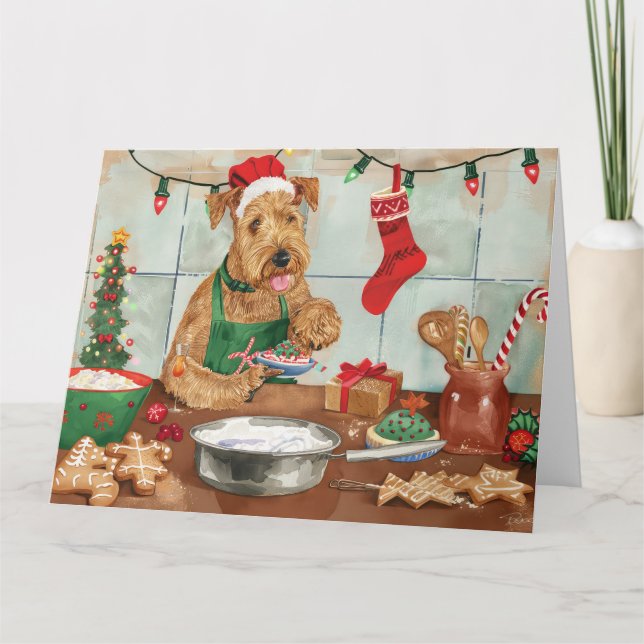 Airedale Terrier Helgdag Baking: God jul Kort (Framsida)