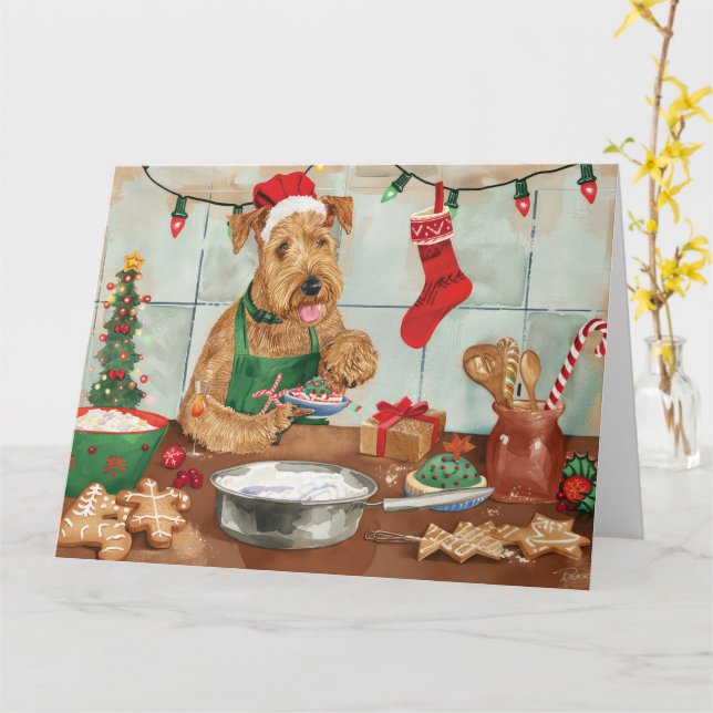 Airedale Terrier Helgdag Baking: God jul Kort (Gul blomma)