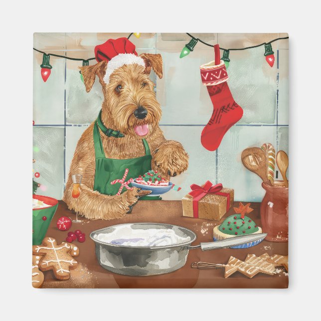 Airedale Terrier Helgdag Baking: God jul Magnet (Framsidan)