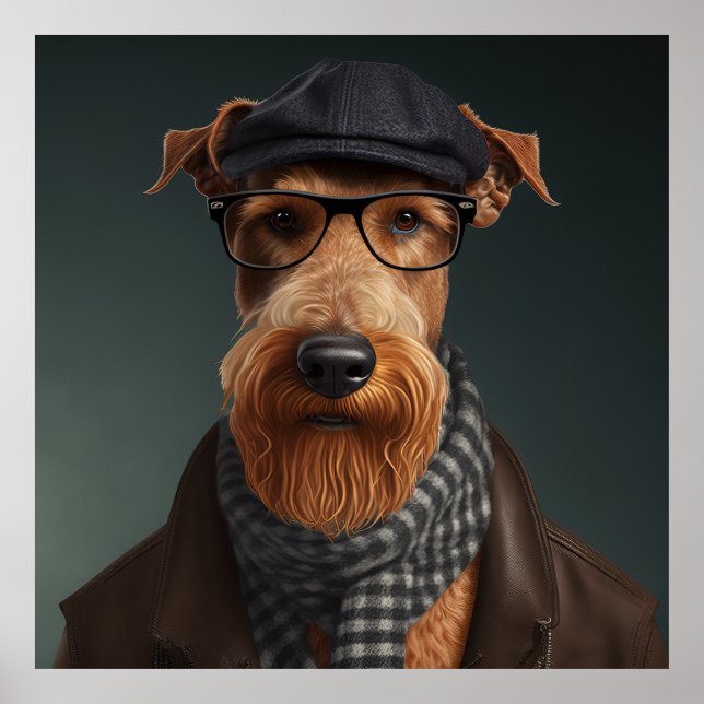 Airedale Terrier Hipster Hund Poster (Framsidan)