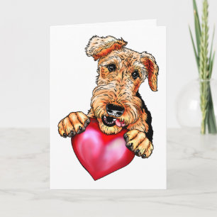 Airedale Terrier Holding Heart Kort