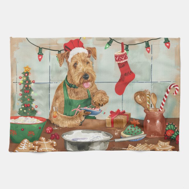 Airedale Terrier Holiday Baking: Festiv jul Kökshandduk (Horisontell)
