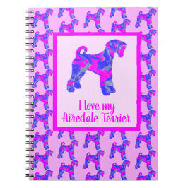 Airedale Terrier Hund älskare Rosa & Blue Silhouet Anteckningsbok
