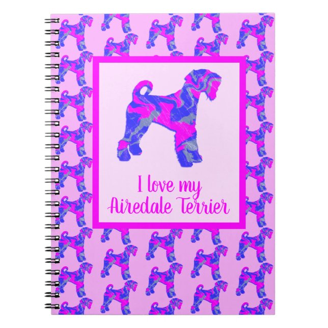 Airedale Terrier Hund älskare Rosa & Blue Silhouet Anteckningsbok (Framsidan)