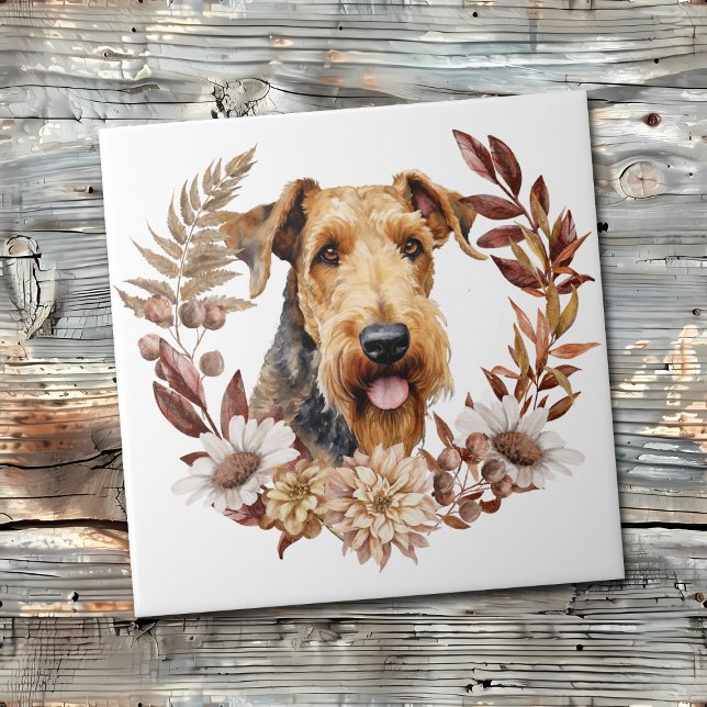 Airedale Terrier Hund Autumn Wandeans Kakelplatta (Skapare uppladdad)