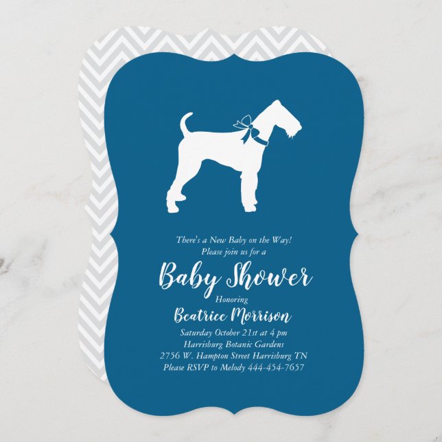 Airedale Terrier Hund Baby Shower Blue Boy Inbjudningar (Fram/baksida)