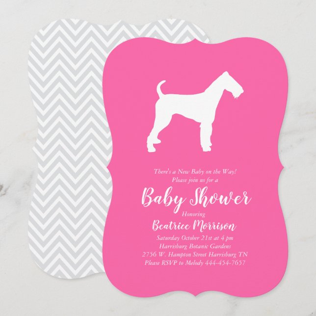Airedale Terrier Hund Baby Shower Rosa Girl Inbjudningar (Fram/baksida)