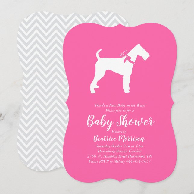 Airedale Terrier Hund Baby Shower Rosa Girl Inbjudningar (Fram/baksida)