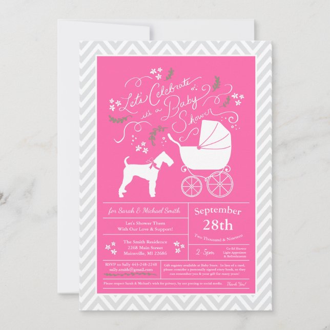 Airedale Terrier Hund Baby Shower Rosa Girl Inbjudningar (Framsida)