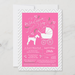 Airedale Terrier Hund Baby Shower Rosa Girl Inbjudningar