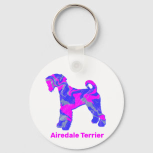 Airedale Terrier Hund Crazy Shock rosa & Blue Nyckelring